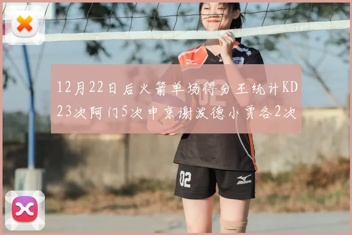 12月22日后火箭单场得分王统计KD23次阿门5次申京谢泼德小贾各2次