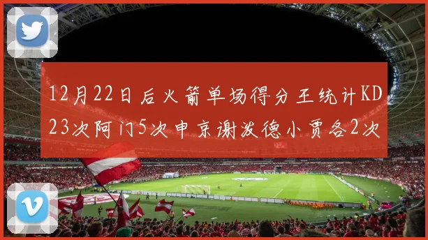 12月22日后火箭单场得分王统计KD23次阿门5次申京谢泼德小贾各2次